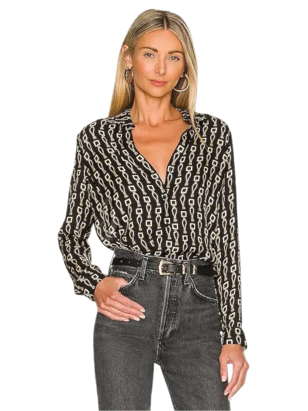 L’Agence Nina Long Sleeve Silk Blouse in Black